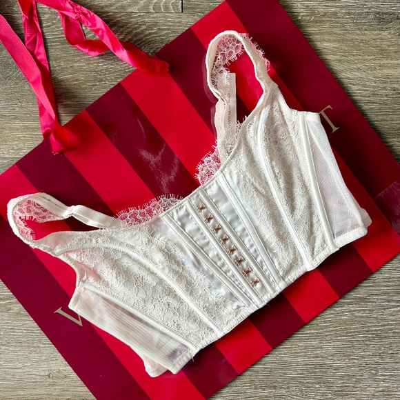 Victoria's Secret Dream Angels Unlined Lace-Up Corset Bustier Top in White L NWT - Picture 1 of 4
